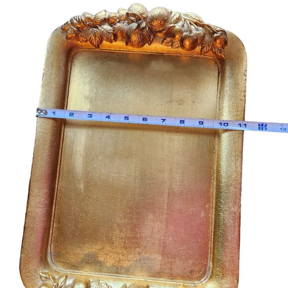 Vintage Italian Florentine Gilded Serving Tray With Ornate Fruit Design - 18" X - Picture 3 of 6